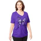 Plus Size Just My Size Ruched Graphic V-neck Tee, Women's, Size: 2xl, Drk Purple