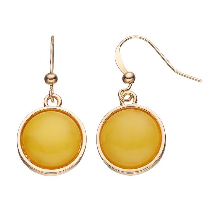 Yellow Cabochon Nickel Free Round Drop Earrings, Women's