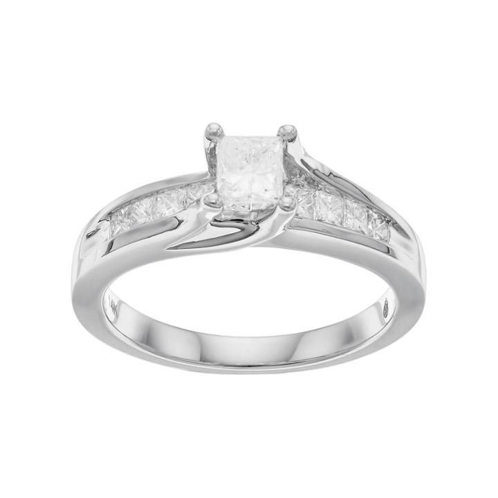 14k White Gold 3/4 Carat T.w. Diamond Square Engagement Ring, Women's, Size: 7