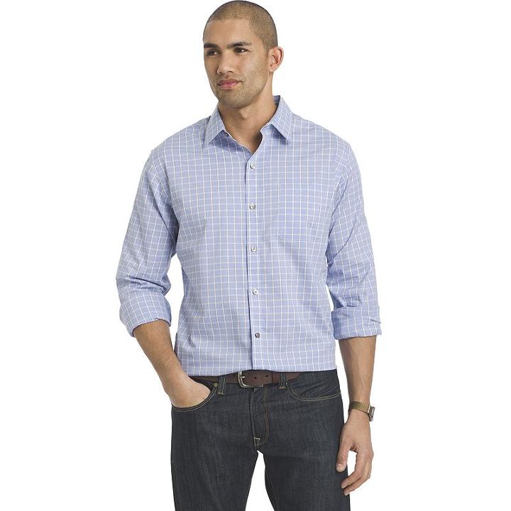 Men's Van Heusen Traveler Stretch Classic-fit No-iron Button-down Shirt, Size: Medium, Light Blue
