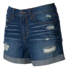 Juniors' Mudd&reg; High Waisted Cuffed Hem Ripped Midi Shorts, Teens, Size: 15, Dark Blue