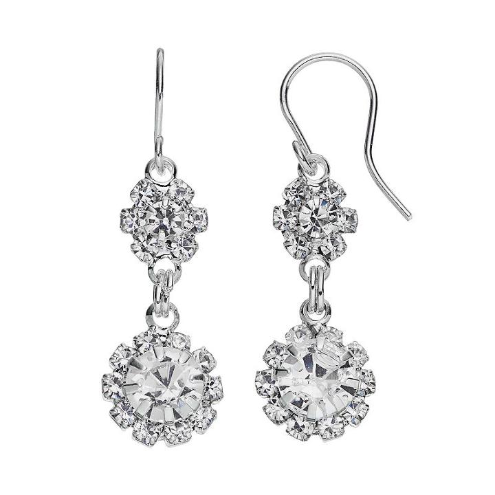 Simulated Crystal Flower Double Drop Earrings, Women's, Silver