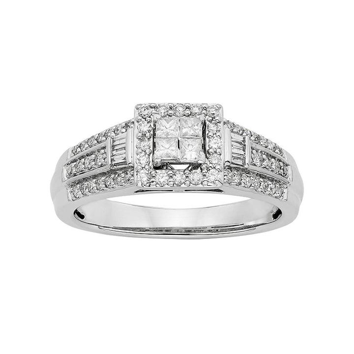 Diamond Square Halo Engagement Ring In 10k White Gold (1/2 Carat T.w.), Women's, Size: 5.50
