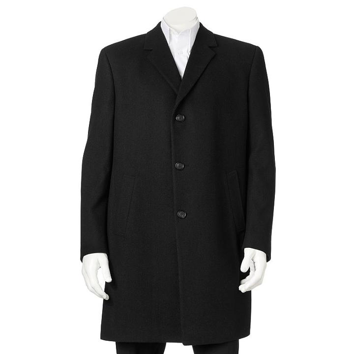 Men's Billy London 38-in. Wool-blend Overcoat, Size: 44 Long, Black