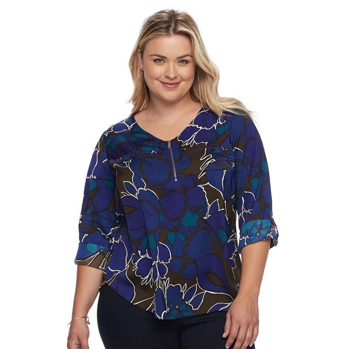 Plus Size Apt. 9&reg; Satin 1/4-zip Top, Women's, Size: 2xl, Dark Blue