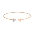 Sterling Silver 1/10 Carat T.w. Diamond Heart Cuff Bracelet, Women's, Size: 6.5, Pink
