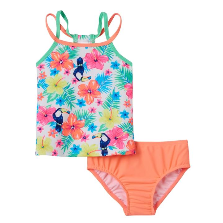 Toddler Girl Carter's Tropical Flower Print Tankini Top & Bottoms Swimsuit Set, Size: 2t, Lt Orange