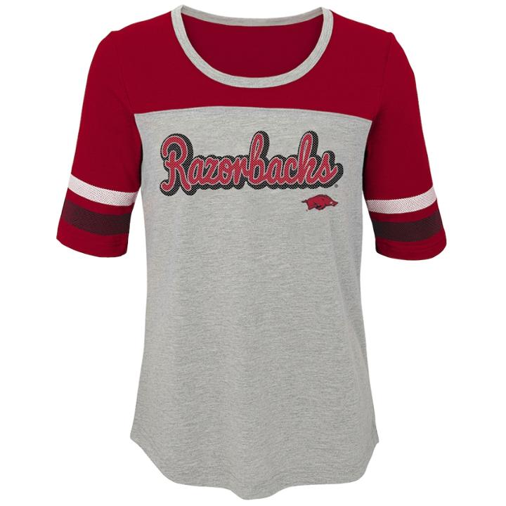 Girls 7-16 Arkansas Razorbacks Fan-tastic Tee, Size: M 10-12, Grey