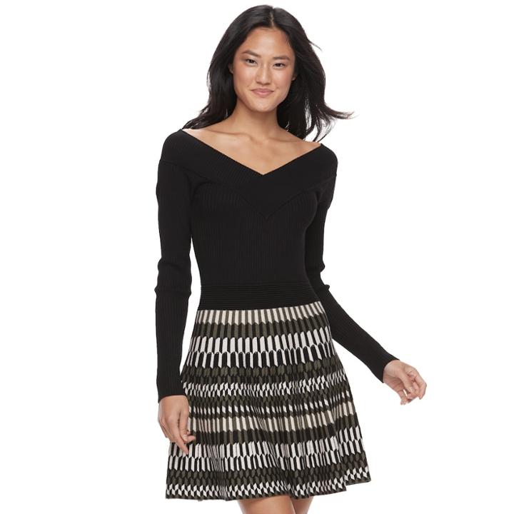 Juniors' Candie's&reg; Portrait Collar Sweater Dress, Teens, Size: Large, Geo Pattern