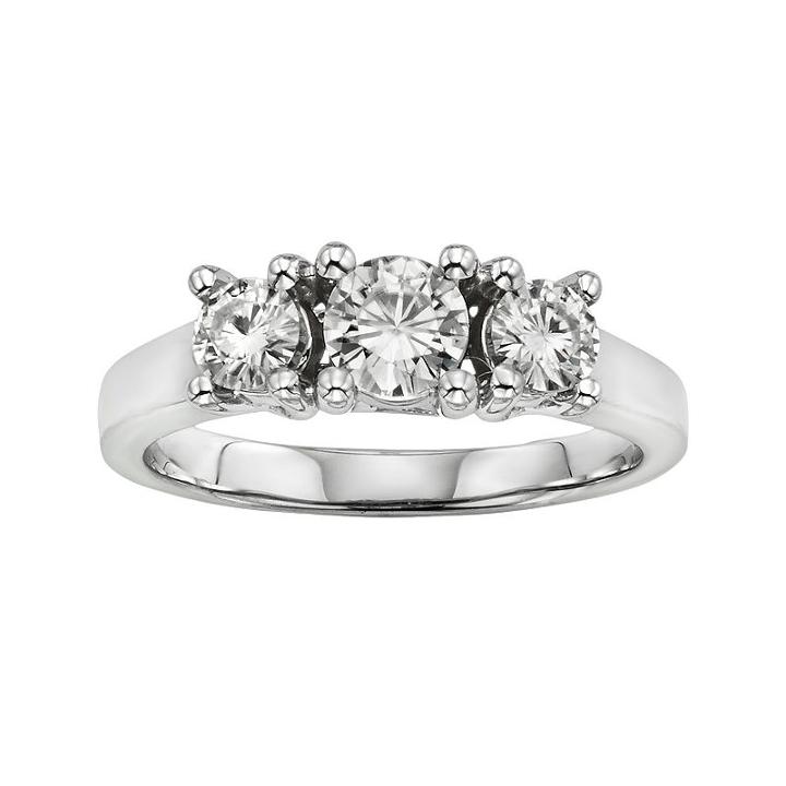 Forever Brilliant Round-cut Lab-created Moissanite 3-stone Engagement Ring In 14k White Gold (1 Ct. T.w.), Women's, Size: 7