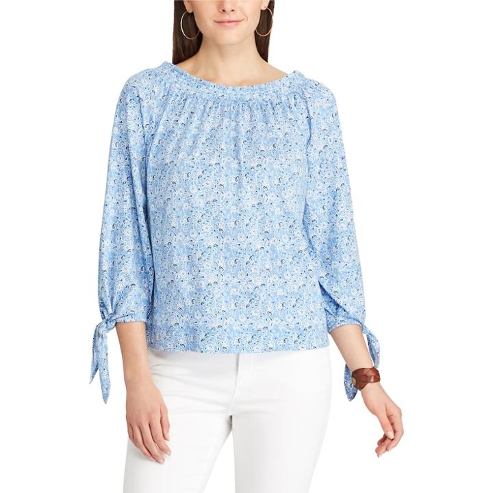 Petite Chaps Floral Smocked Peasant Top, Women's, Size: Xs Petite, Blue