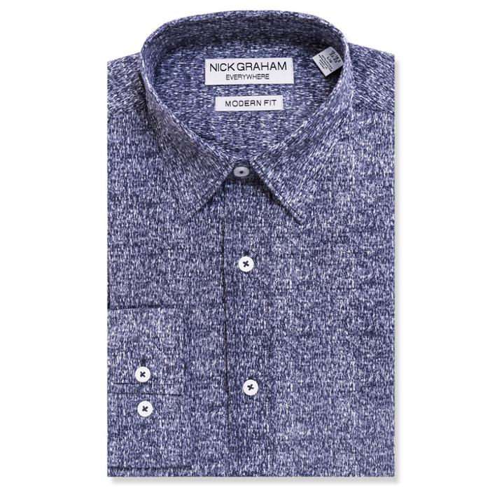 Men's Nick Graham Everywhere Modern-fit Stretch Dress Shirt, Size: L-34/35, Dark Blue