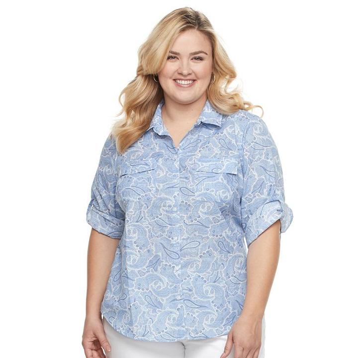 Plus Size Croft & Barrow&reg; Roll-tab Shirt, Women's, Size: 3xl, Blue (navy)