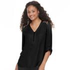 Juniors' Candie's&reg; Strappy Shoulder Long Sleeve Top, Girl's, Size: Medium, Black