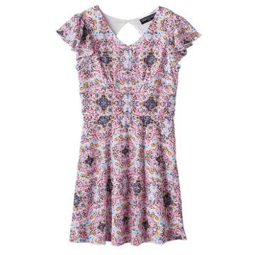 Girls 7-16 Three Pink Hearts Laser Cut Pattern Dress, Girl's, Size: 10, Natural