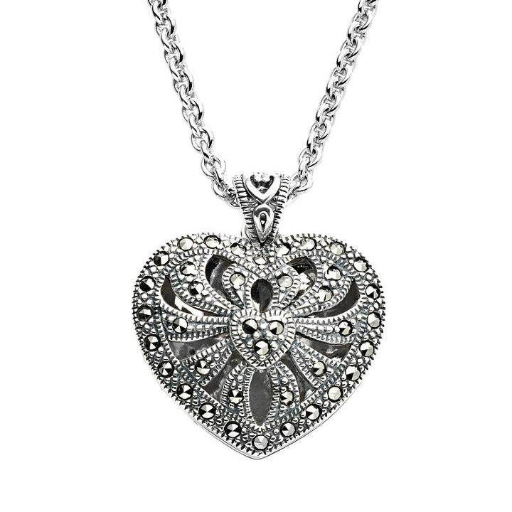 Lavish By Tjm Sterling Silver Openwork Heart Locket - Made With Swarovski Marcasite, Women's, Grey