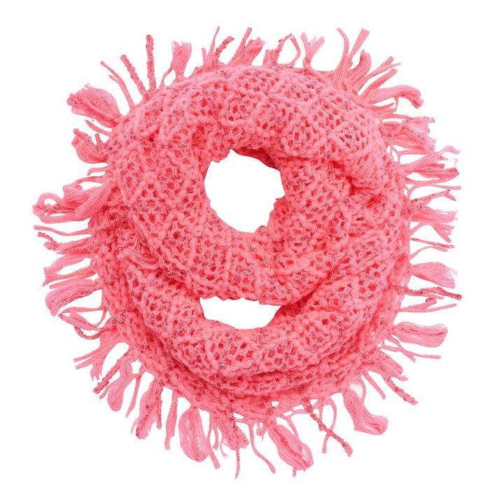 Girls 4-16 Sequin Fringe Knit Infinity Scarf, Girl's, Med Pink