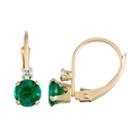 10k Gold Round-cut Lab-created Emerald & White Zircon Leverback Earrings, Women's, Green
