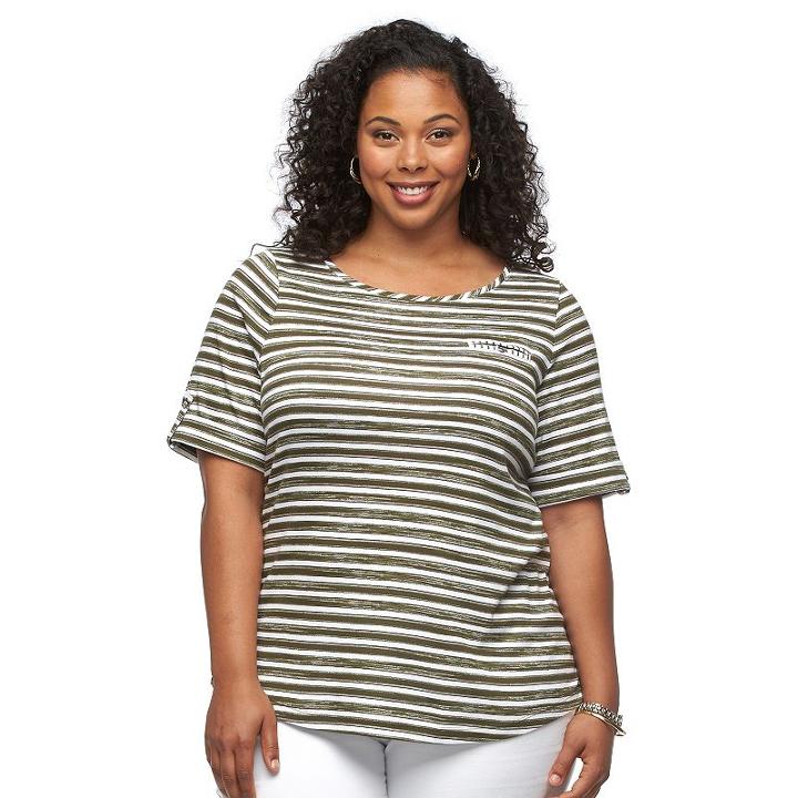 Plus Size Croft & Barrow&reg; Striped Boatneck Tee, Women's, Size: 1xl, Green