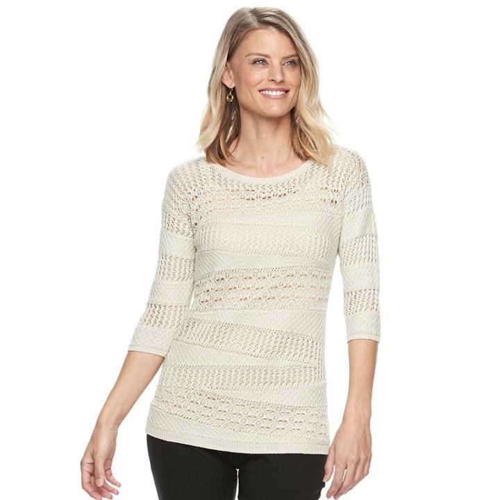Petite Dana Buchman Openwork Sweater, Women's, Size: L Petite, Lt Beige