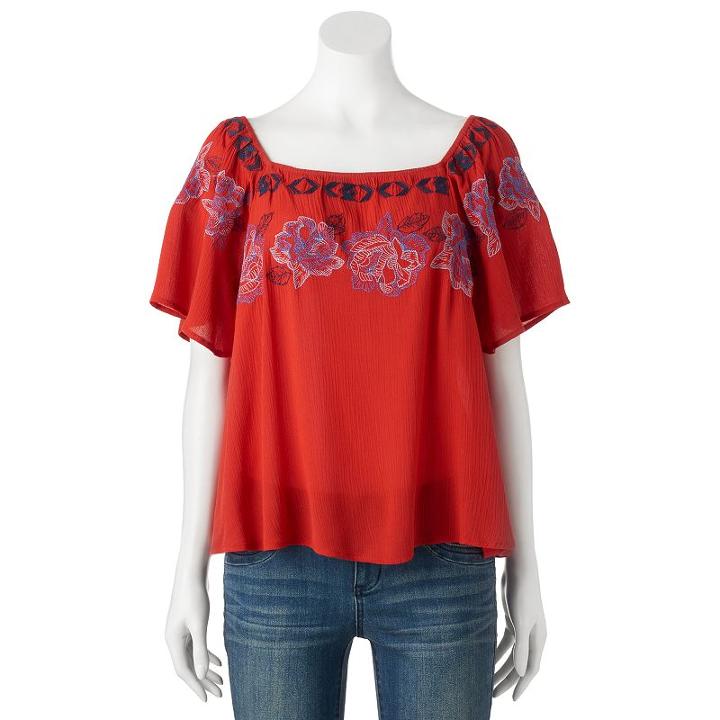 Cloudchaser, Juniors' Embroidered Squareneck Top, Girl's, Size: Medium, Light Pink