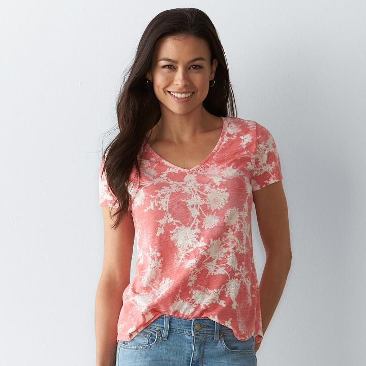 Petite Sonoma Goods For Life&trade; Essential Print V-neck Tee, Women's, Size: L Petite, Lt Orange