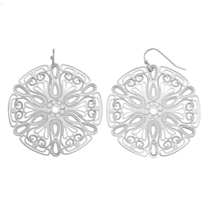 Openwork Filigree Nickel Free Disc Drop Earrings, Women's, Silver