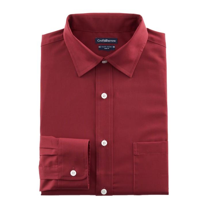 Men's Croft & Barrow&reg; Slim-fit Easy Care Spread-collar Dress Shirt, Size: 17-32/33, Dark Red