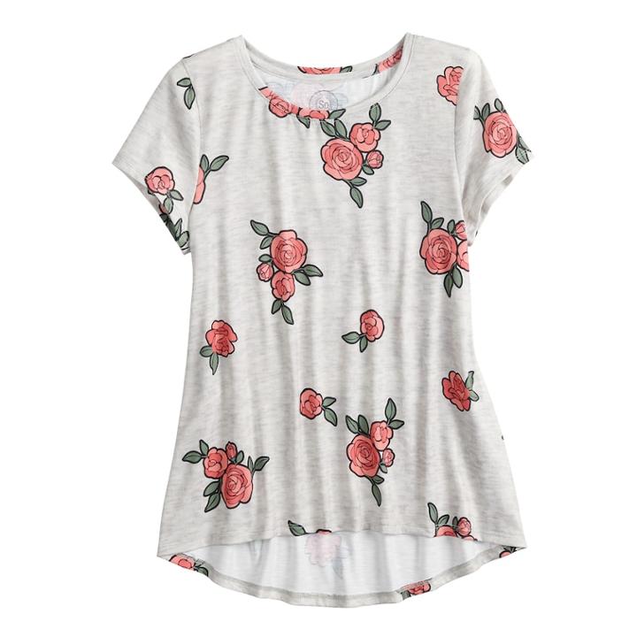 Girls 7-16 So&reg; Short Sleeve Tunic Tee, Size: 14, Silver