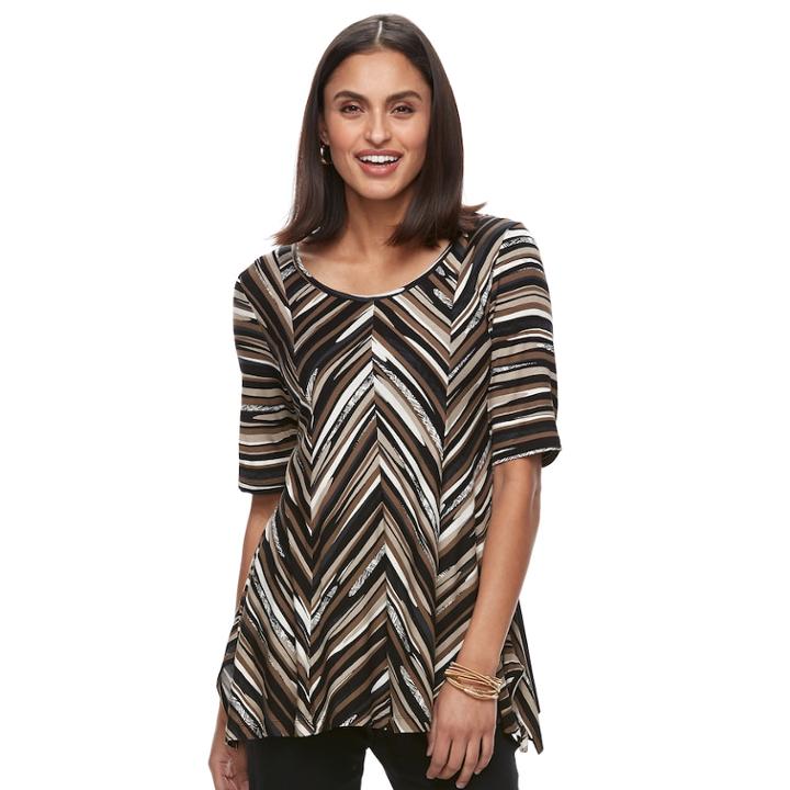 Women's Dana Buchman Print Elbow Sleeve Sharkbite Top, Size: Xs, Beig/green (beig/khaki)