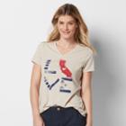 Women's Patriotic Graphic V-neck Tee, Size: Large, Light Grey