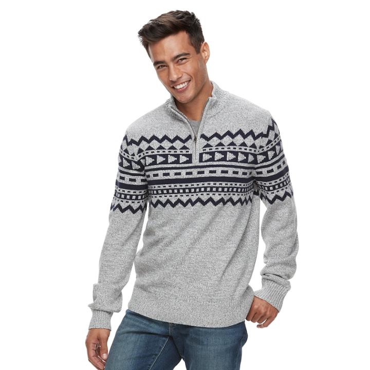 Men's Urban Pipeline&reg; Geo-pattern Quarter-zip Sweater, Size: Xl, Med Grey
