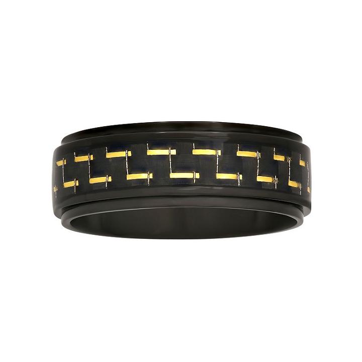 Men's Stainless Steel Carbon Fiber Ring, Size: 8, Multicolor