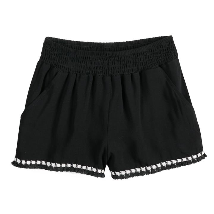 Girls 7-16 Joey B Tassel Trim Soft Shorts, Size: Xl, Black