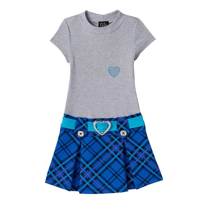 Girls 4-6x Lilt Rhinestone Hearts Plaid Mockneck Dress, Girl's, Size: 4, Grey Other