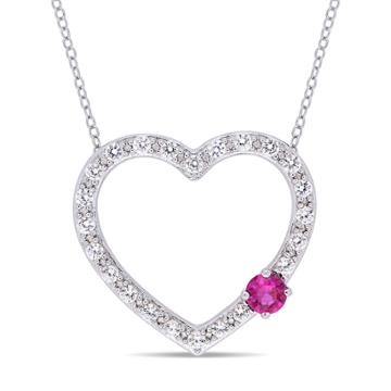 Stella Grace Sterling Silver Lab-created Ruby & White Sapphire Heart Pendant, Women's, Size: 17, Red