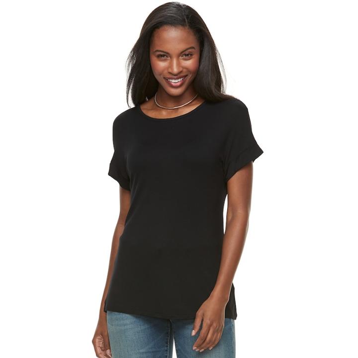 Women's Apt. 9&reg; Snap-back Tee, Size: Small, Black