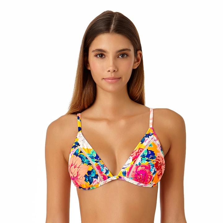 Juniors' California Sunshine Strappy Back Triangle Bikini Top, Women's, Size: Small, Rosey Posey