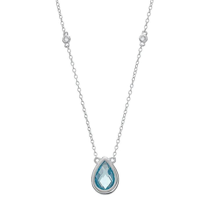 Sterling Silver Lab-created Aquamarine & White Topaz Teardrop Necklace, Women's, Size: 18, Blue