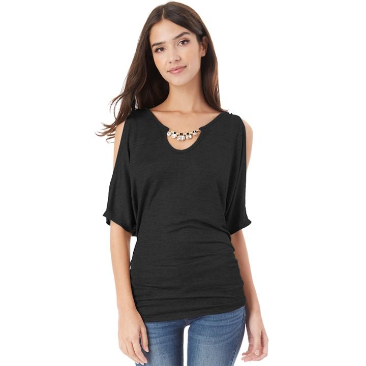 Juniors' Iz Byer Embellished Split Sleeve Top, Teens, Size: Large, Black