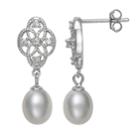 Sterling Silver Freshwater Cultured Pearl & Cubic Zirconia Drop Earrings, Women's, White