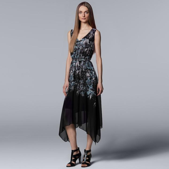 Women's Simply Vera Vera Wang Print Handkerchief Hem Dress, Size: Xl, Oxford