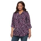 Plus Size Croft & Barrow&reg; Printed Lace-up Shirt, Women's, Size: 3xl, Drk Purple