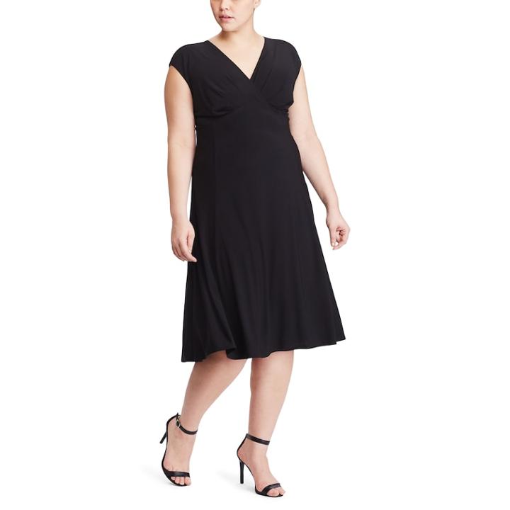 Plus Size Chaps Surplice Fit & Flare Dress, Women's, Size: 18 W, Black