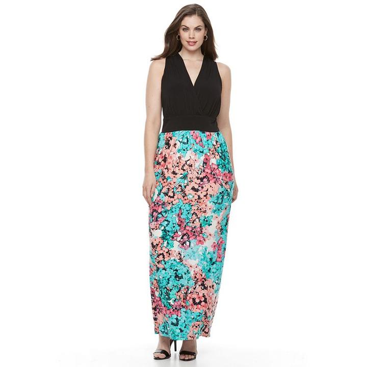 Plus Size Suite 7 Floral Shirred Maxi Dress, Women's, Size: 14 W, Ovrfl Oth