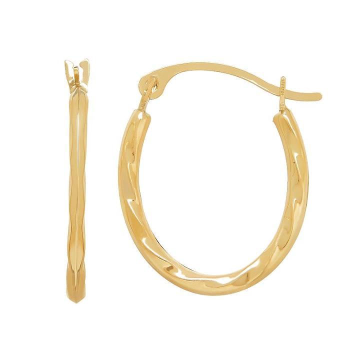 Everlasting Gold 14k Gold Wavy Oval Hoop Earrings, Women's
