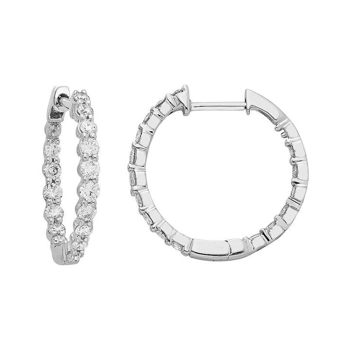 14k White Gold 1 Carat T.w. Diamond Inside Out Hoop Earrings, Women's