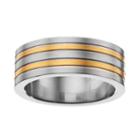 Men's Two Tone Stainless Steel Striped Band, Size: 13, Grey