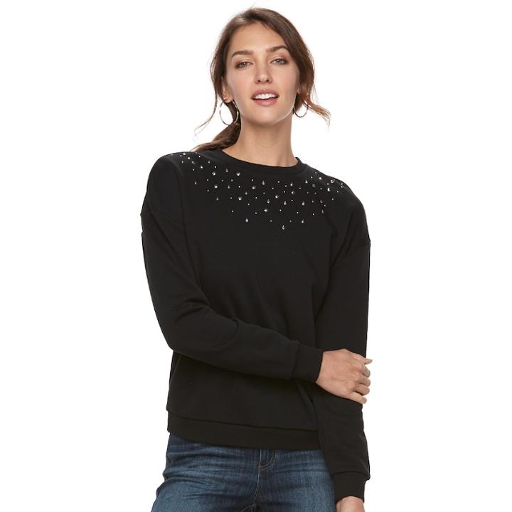 Women's Apt. 9&reg; Embellished Sweatshirt, Size: Xl, Black