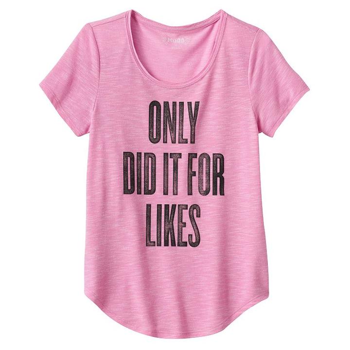 Girls 7-16 Mudd&reg; Raw Edge Scoopneck Graphic Tee, Size: 7-8, Med Pink